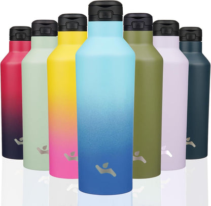 Konokyo Insulated Water Bottle with Straw,25 OZ Double Wall Vacuum Stainless Steel Water Flask with 2 Lids,Black