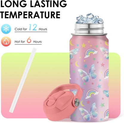 Strawberry Gifts for Kids - 16oz Pink Kids Water Bottle with Straw Lid, Stainless Steel Insulated Water Bottle, Leakproof, BPA-Free, for Girls, School, Strawberry Lover Children Birthday Gift Cup(1pc)