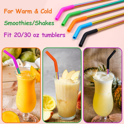 Lazycorner 16 Pcs Metal Straw Reusable 8.5" 10.5" 6mm Stainless Steel Straws for Tumblers 20oz-32oz, Rainbow Drinking Straws with Silicone Tips, 4 Straw Cleaner Brush, 1 Travel Case