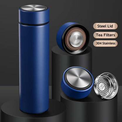 Insulated Water Bottles- Vacuum Tumbler for Coffee, Tea and Drinks with Stainless Steel Infuser - 15 oz Tea Thermo Travel Bottle/Keeps Drinks Hot or Cold for Hours/Gift Packing (Silver)
