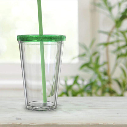 Maars Classic Clear Tumbler with Lid and Straw | 16oz Premium Acrylic, Insulated Double Wall Plastic Reusable Cups, BPA-Free To Go Cups for Ice Coffee, Fruit Teas & Water