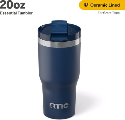 RTIC 20oz Essential Tumbler with Lid, Ceramic Lined, Insulated, Stainless Steel, Metal, Double Wall Vacuum-Insulation, Travel Cup for Iced Coffee, Tea, Hot and Cold Drink, Graphite