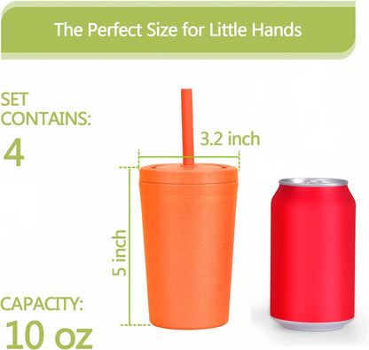 Homestockplus Reusable Wheat Straw Cups with Lids and Silicone Straws, 10 Oz Chip Resistant E-Co Friendly Small Water Cups for Milk, Drinks, Smoothies - 4 Colors