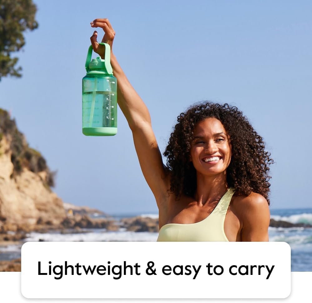 Takeya Motivational Water Bottle with Straw Lid and Time Marker (64 oz, Vivacity Purple) - Leakproof, BPA Free Water Bottle for Daily Intake Tracking