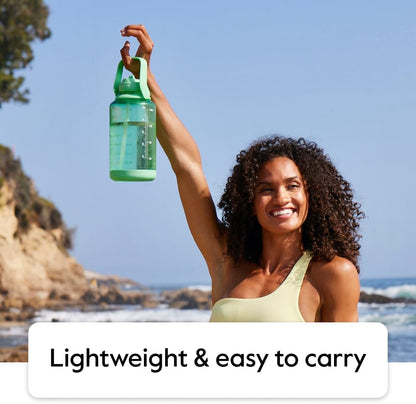 Takeya Motivational Water Bottle with Straw Lid and Time Marker (64 oz, Vivacity Purple) - Leakproof, BPA Free Water Bottle for Daily Intake Tracking
