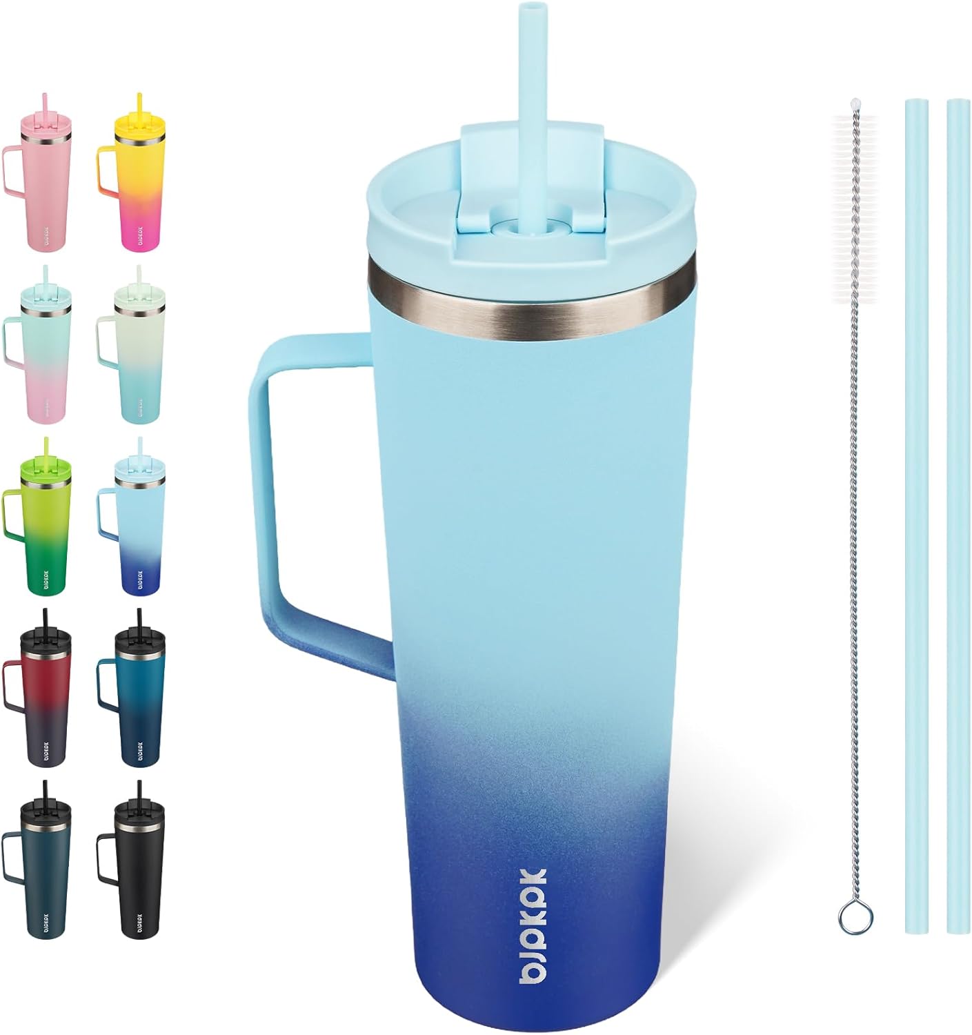 BJPKPK Insulated Tumbler with Handle, 18oz Insulated Tumblers with Lid and Straw, Stainless Steel Metal Water Bottles, Coffee Travel Mugs, Cups, Marshmallow