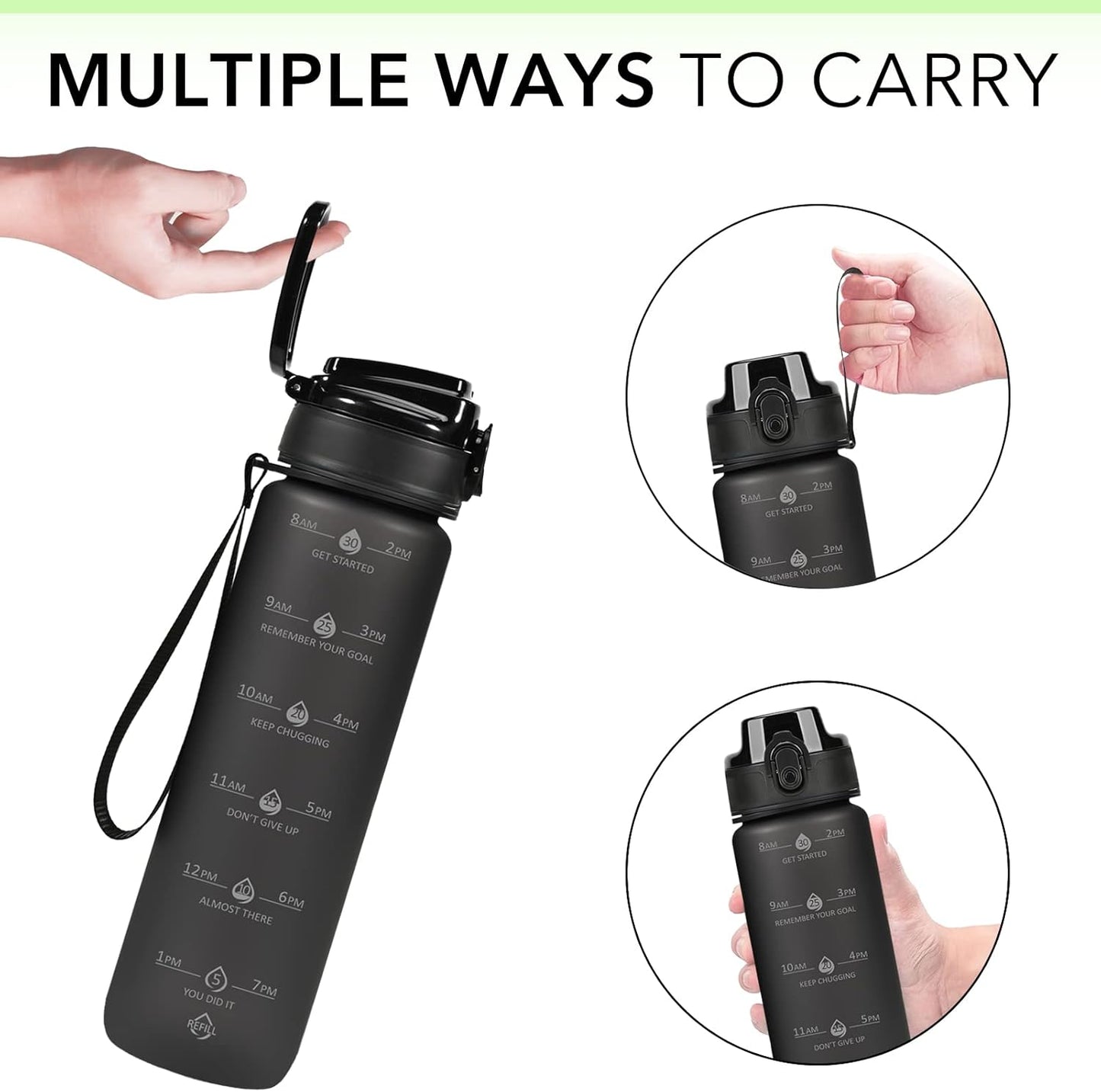 32oz Water Bottle with Time Marker, Motivational Drinking Bottle with Strap, BPA-Free Leak-Proof, Encouraging Water Bottle Time to Drink Water for Gym School Office Travel