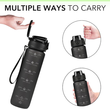 32oz Water Bottle with Time Marker, Motivational Drinking Bottle with Strap, BPA-Free Leak-Proof, Encouraging Water Bottle Time to Drink Water for Gym School Office Travel