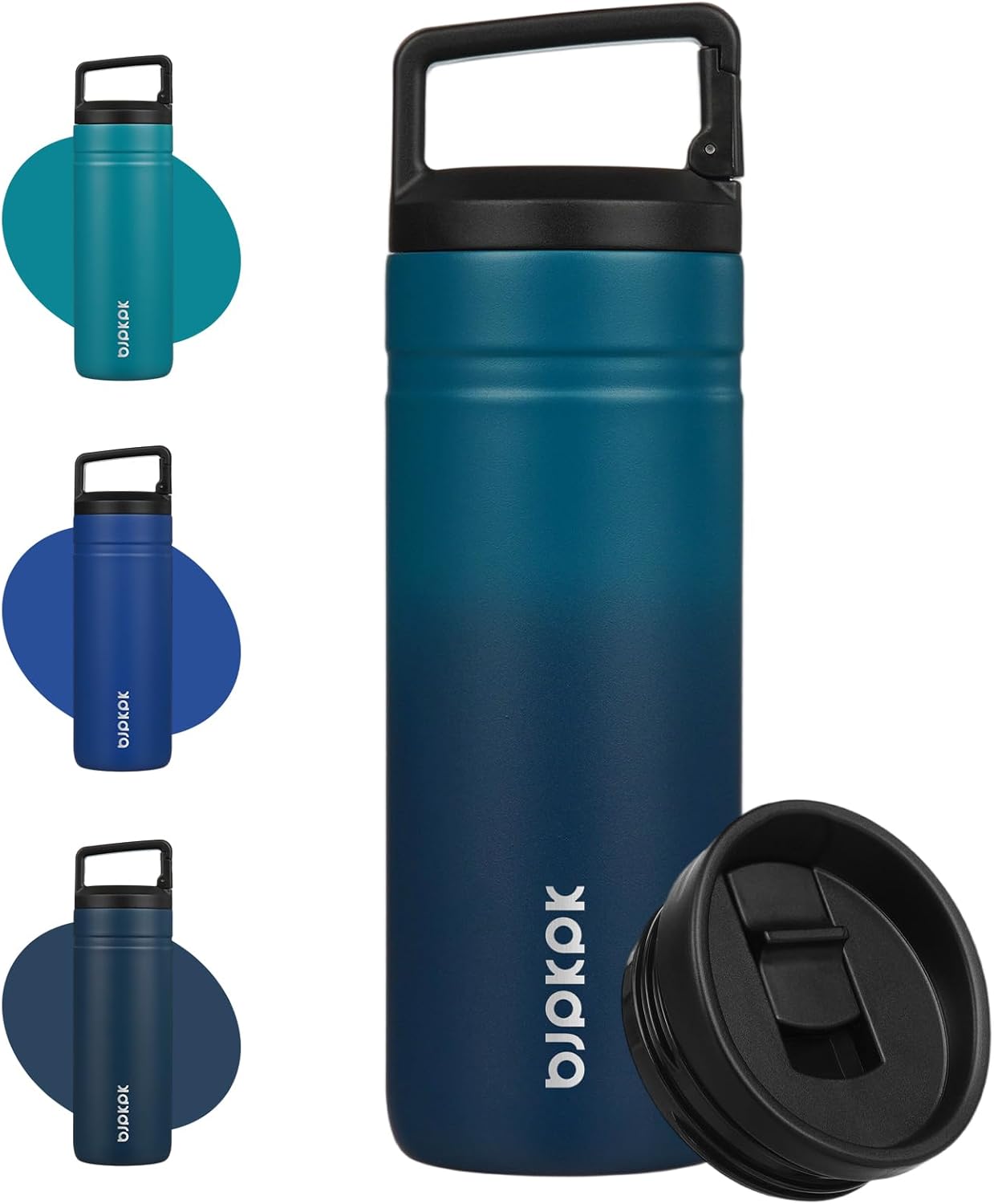 BJPKPK Insulated Water Bottle with 2 Lids,20 oz Double Wall Stainless Steel Vacuum Tumbler Travel Coffee Mug,Wide Mouth Thermal Cup,Haze Blue