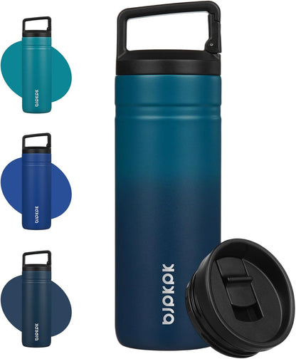 BJPKPK Insulated Water Bottle with 2 Lids,20 oz Double Wall Stainless Steel Vacuum Tumbler Travel Coffee Mug,Wide Mouth Thermal Cup,Haze Blue