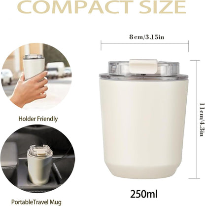 DEQIANG Travel Coffee Cup, Coffee Cup Travel with Lid, Insulated Coffee Mug for Hot & Cold Beverages, Great Gift Choice for Coffee Lovers, Office Workers, Hikers & Commuters (Black, 8.5 oz)