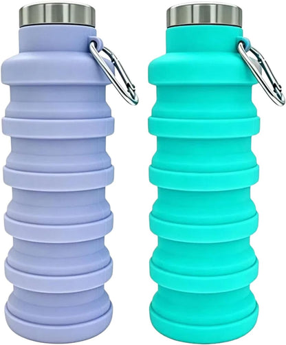 YCT Collapsible Water Bottle 17oz（500ml），Travel Portable Sport Water Bottle，Reusable Silicone Foldable Water Bottles for Gym Camping Hiking (Purple+Black)