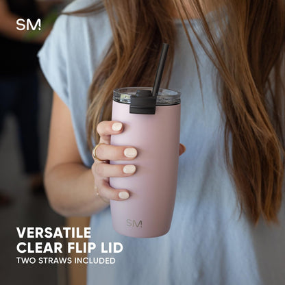 Simple Modern Voyager Tumbler with Flip Lid | Travel Coffee Mug | Insulated Stainless Steel Cold Brew Iced or Hot Coffee Cup | Gifts for Women Men Her Him | 16oz, Almond Birch