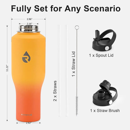 RAYMYLO 40 oz Insulated Water Bottle with Straw fit in Car Cup Holder, Triple Wall Vacuum Stainless Steel(Cold 48 hrs, Hot 24 hrs), Leakproof & Non-BPA, Hydro Travel Flask with Straw and Spout Lid