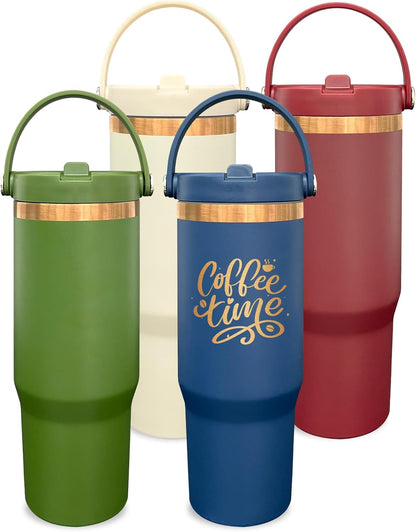 30 oz Tumbler Bulk with Handle and Straw, Vacuum Insulated Tumblers with Flip Straw and Top Handle, Leakproof Powder Coated Tumbler, Stainless Steel Travel Mug for Coffee (Black, 1 Pack)