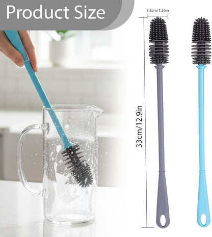2pcs Silicone Bottle Cleaning Brush Water Bottle Cleaner Brushes with Long Handle Bottles Brush Cleaner for Small Narrow Neck Containers Glassware Sports Bottles Vase