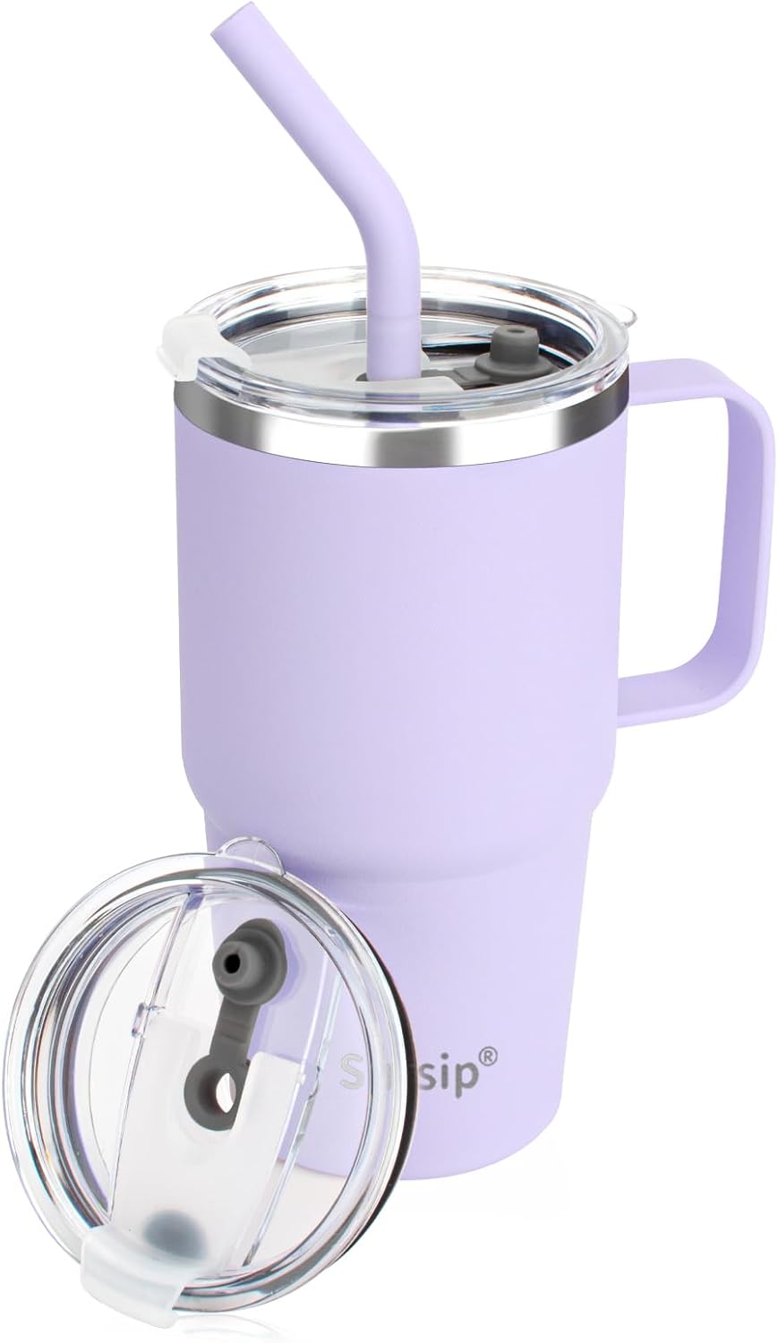 Sursip Insulated Coffee Mug with Handle and Lid, 24 oz Double Wall Vacuum Travel Thermal Coffee Tumbler with Straw for Home, Office Stainless Steel Coffee Cup - Leak proof, BPA Free (Black-1 Pack)