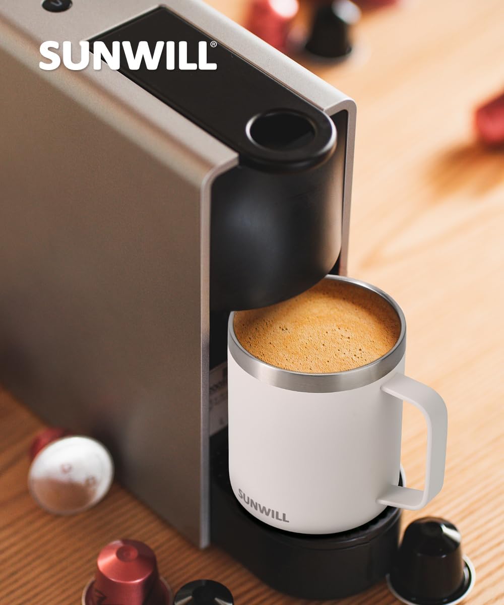 SUNWILL Travel Coffee Mug with Lid, Insulated Tumbler with Handle, 14 oz Stainless Steel Cup for Ice, Water, Tea, Rose Gold