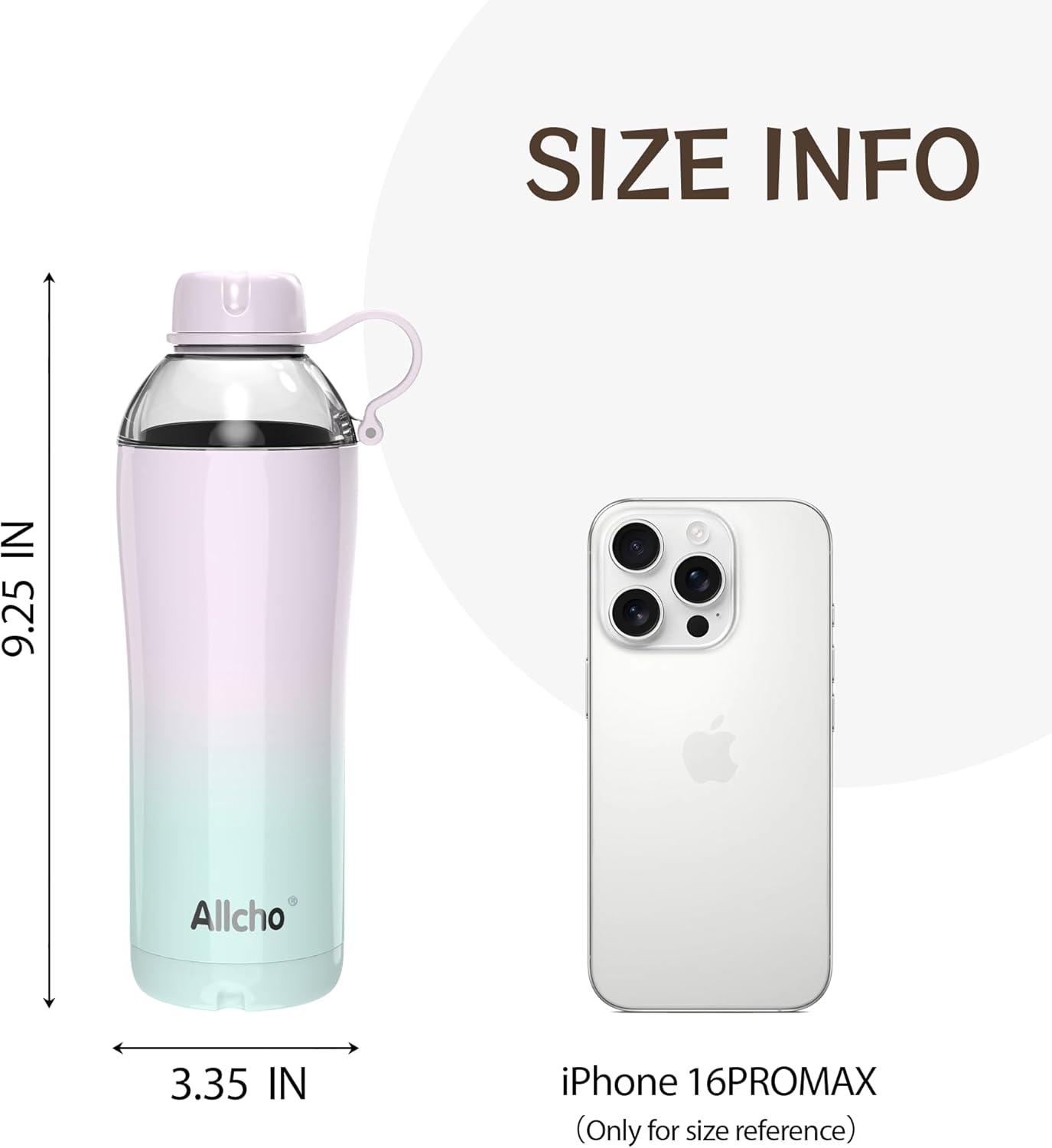 Allcho Insulated Water Bottle for Women, 18oz Stainless Steel Leak Proof Tumbler with 2 Lids, BPA-Free Tritan Chug & Straw Lid, Double Wall Vacuum Flask