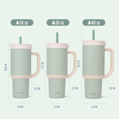 Ello Oasis 40 oz Tumbler with Handle & Retracting Straw | Reusable Insulated Stainless Steel Cup 100% Leakproof, Gifts for Teens Women Men | Keeps cold for 24 Hours, Cup Holder Friendly, Daisies
