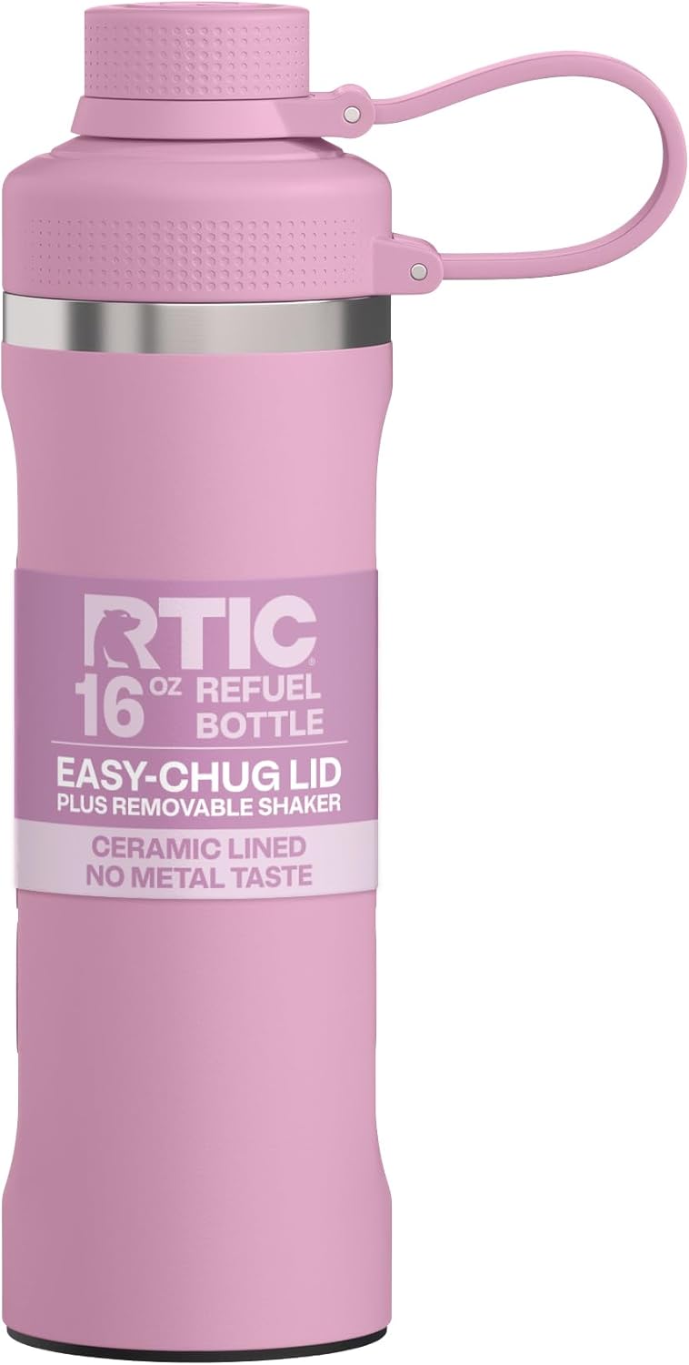RTIC 24oz Refuel Water Bottle with Workout Protein Shaker, Insulated, Stainless Steel, Metal, Double Wall Vacuum-Insulation, Ceramic Lined, Leak-Proof Chug Lid, Tumbler, Black