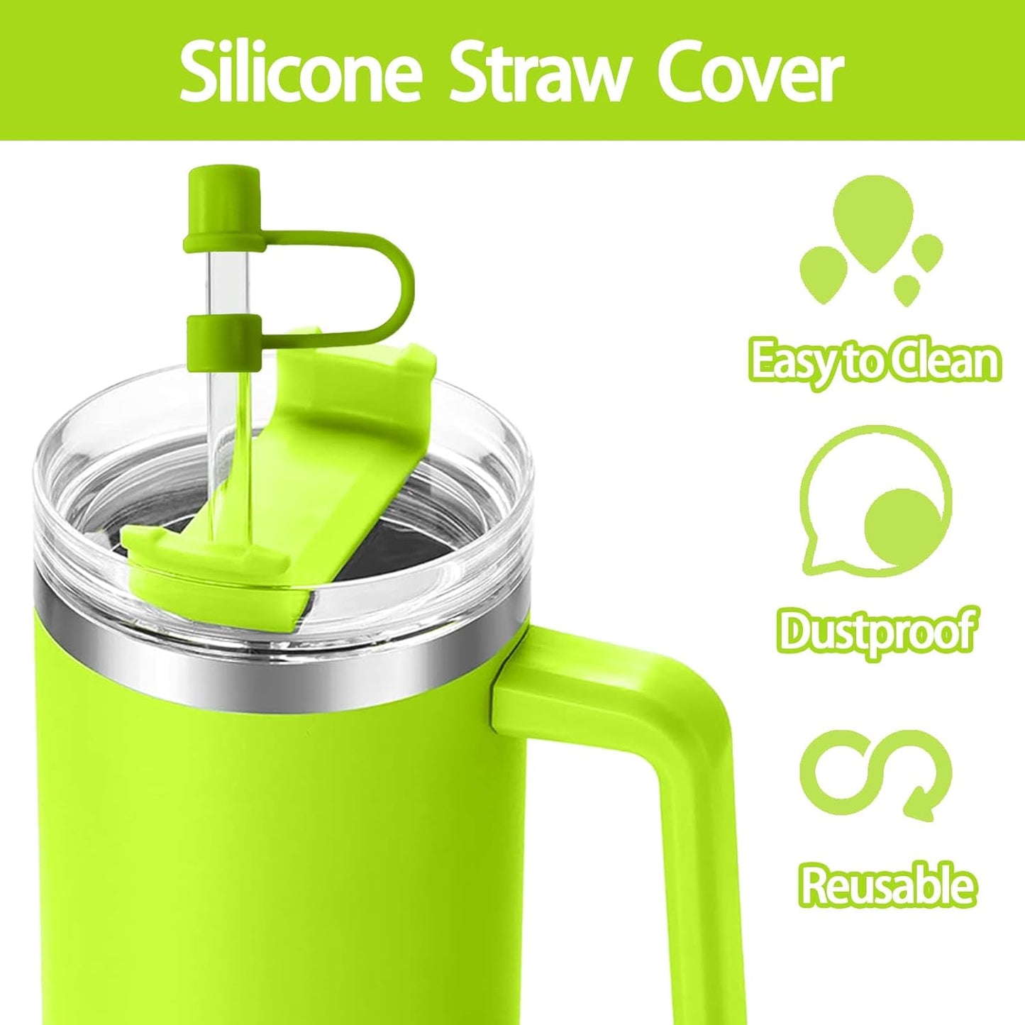 6PCS Silicone Straw Covers Cap Compatible with Stanley Cup 30-40 oz Tumbler with Handle 10mm Straw Toppers，Dust-Proof Reusable Straw Cover for Stanley Cup Accessories (Black)