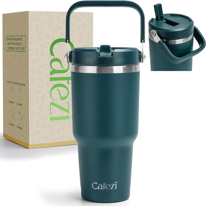 40 oz Insulated Tumbler with Top Handle and Flip Straw, Vacuum Insulated Stainless Steel Cup with Leak-Proof Lid, Sweat-Free, Fits Cup Holder, Keeps Ice Cold up to 30 Hours