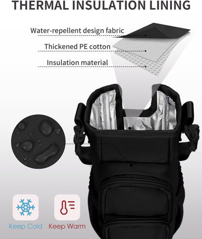 sportsnew Water Bottle Carrier Bag with Phone Pocket for 30oz 40oz Tumbler with Handle Accessories Insulated Water Bottle Holder Pouch with Strap Crossbody with Straw Cover