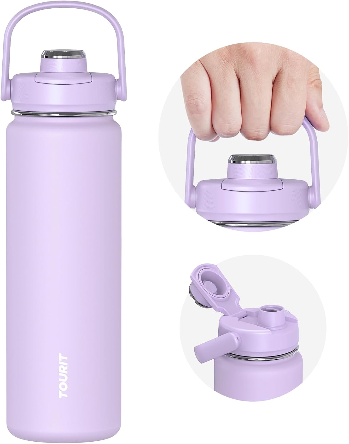 TOURIT 32 oz Insulated Water Bottle, Stainless Steel Sports Water Bottles With Top Handle, Double-Wall Travel Thermal Water Flask, BPA Free Leakproof Water Bottle for Sports and Travel,Pink