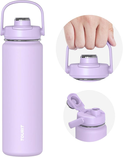 TOURIT 32 oz Insulated Water Bottle, Stainless Steel Sports Water Bottles With Top Handle, Double-Wall Travel Thermal Water Flask, BPA Free Leakproof Water Bottle for Sports and Travel,Pink