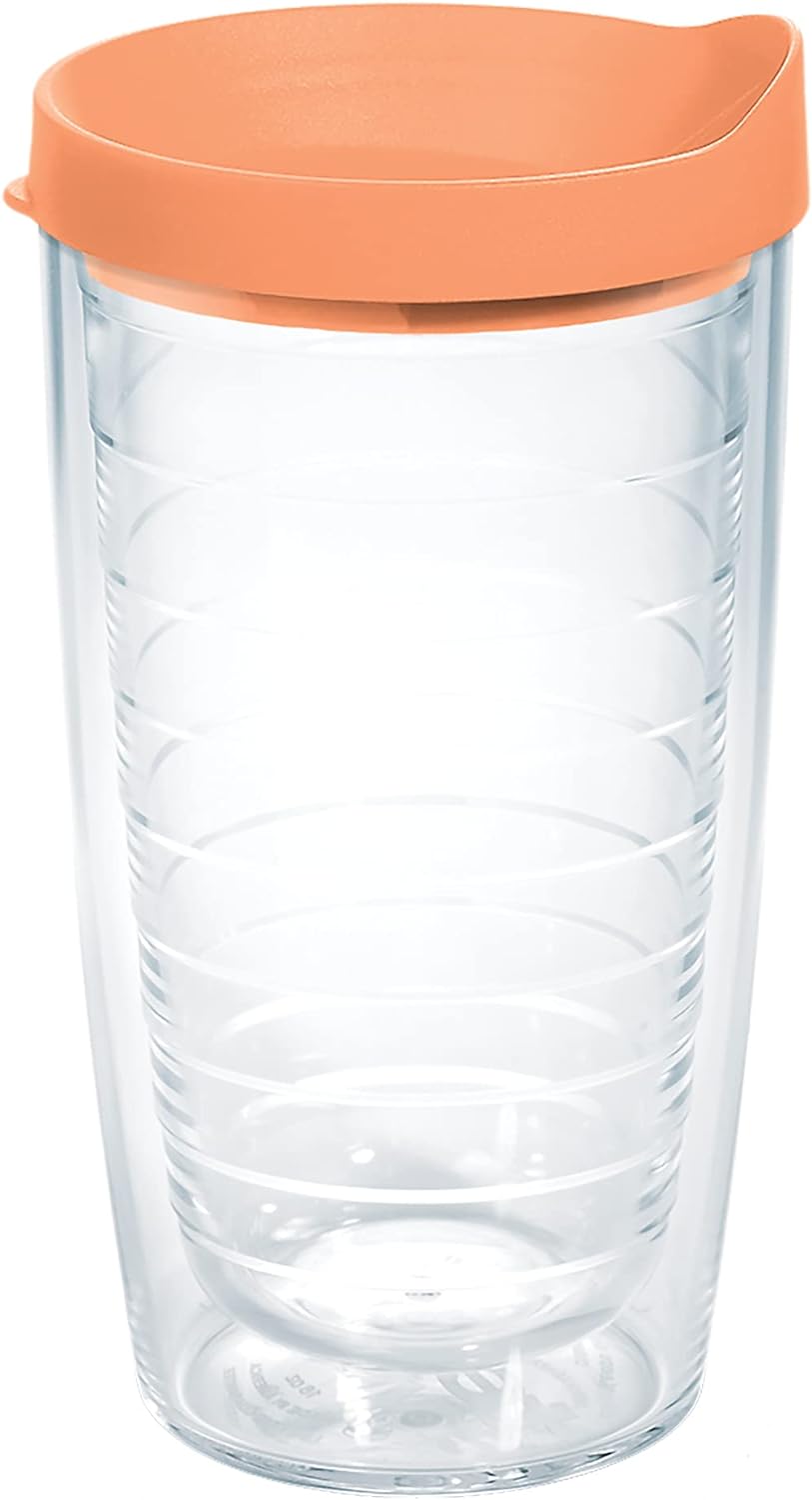 Tervis Clear & Colorful Lidded Made in USA Double Walled Insulated Tumbler Travel Cup Keeps Drinks Cold & Hot, 24oz, Black Lid, 1 Count (Pack of 1)
