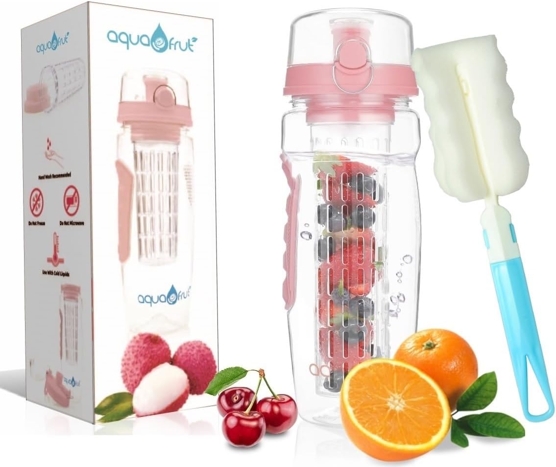 aquaFrut 32 OZ Fruit Infuser Water Bottle BPA-Free Fruit Infusion Sports Bottle - Flip Top Lid w Drinking Spout, Leak Proof, Made of Durable Tritan. Free Recipe eBook! (Teal)