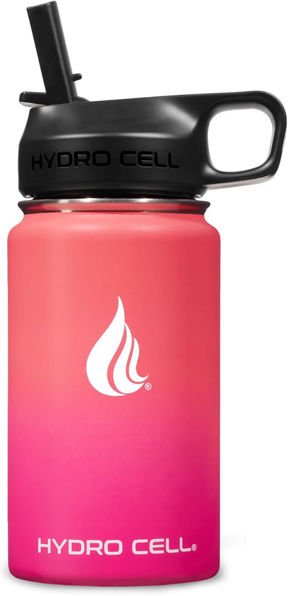 HYDRO CELL Stainless Steel Insulated Water Bottle with Straw - For Cold & Hot Drinks - Metal Vacuum Flask with Screw Cap and Modern Leakproof Sport Thermos for Adults (Neon 18oz)