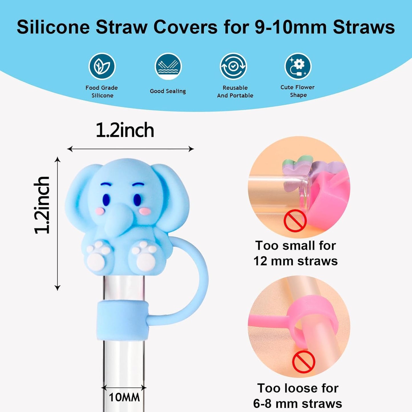 15 PCS Cute Silicone Straw Cover Cap for Stanley Cup Accessories,Simple Modern Straw Covers,10mm Straw Topper Compatible with 30&40 Oz Tumbler