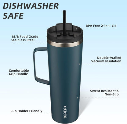 BJPKPK Insulated Tumbler with Handle, 18oz Insulated Tumblers with Lid and Straw, Stainless Steel Metal Water Bottles, Coffee Travel Mugs, Cups, Marshmallow
