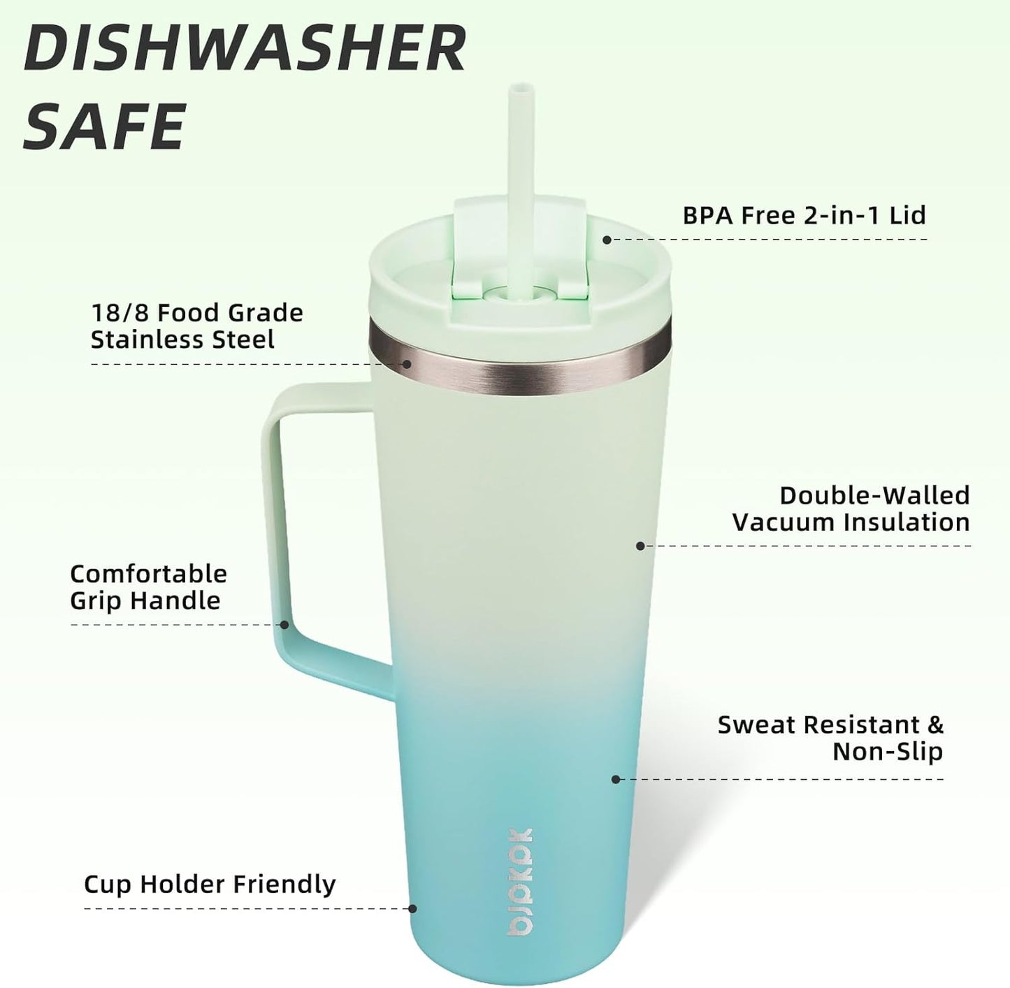BJPKPK Insulated Tumbler with Handle, 18oz Insulated Tumblers with Lid and Straw, Stainless Steel Metal Water Bottles, Coffee Travel Mugs, Cups, Marshmallow