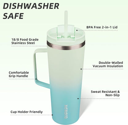BJPKPK Insulated Tumbler with Handle, 18oz Insulated Tumblers with Lid and Straw, Stainless Steel Metal Water Bottles, Coffee Travel Mugs, Cups, Marshmallow
