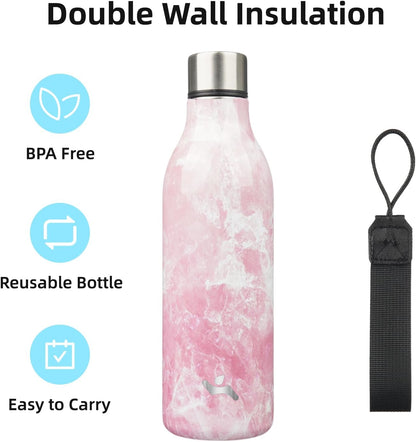 Konokyo Insulated Water Bottle with Strap,18 oz Double Wall Stainless Steel Vacuum Bottles Metal Water Flask,Macaron Green - Colors A