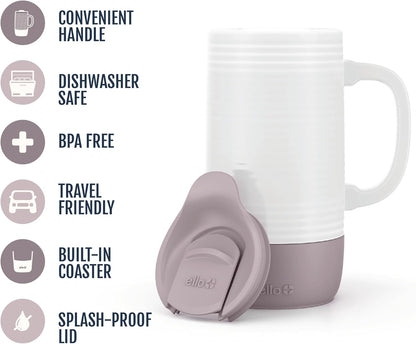Ello Jane 18oz Ceramic Travel Mug with Handle, Splash-Resistant Slider Lid and Built-in Coaster, Perfect for Coffee and Tea, BPA Free, Dishwasher Safe, Gift for Him Her Mother's Day Birthday, Sandbar