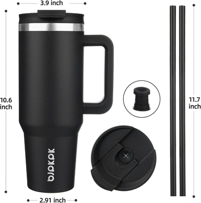 BJPKPK 30oz Stainless Steel Insulated Tumbler With Handle And Lid Straw Travel Coffee Mug Thermal Cup,Black