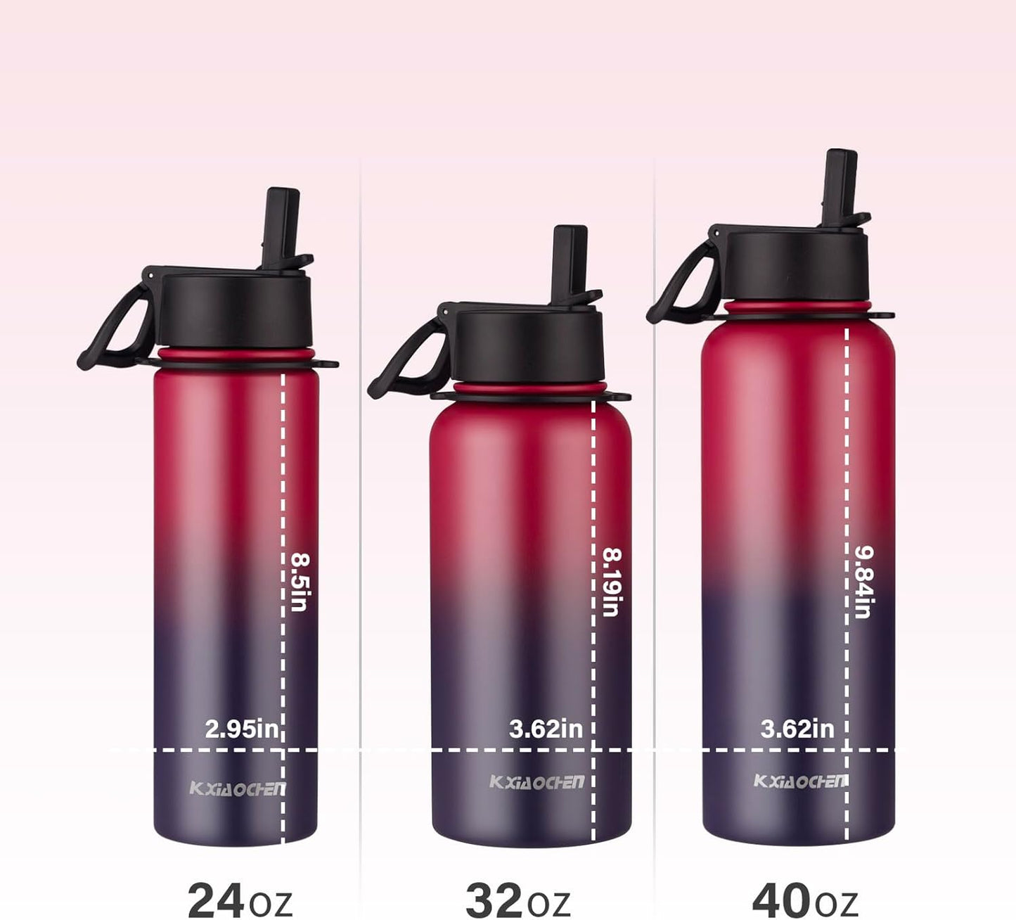 KXIAOCHEN Insulated Water Bottle With Strap, Cold For 48 Hrs Leak Proof, Triple Wall Stainless Steel Sports Water Bottle With Straw And Spout Lid For Gym Hiking Travel