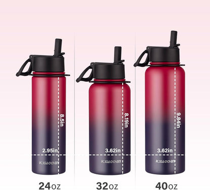KXIAOCHEN Insulated Water Bottle With Strap, Cold For 48 Hrs Leak Proof, Triple Wall Stainless Steel Sports Water Bottle With Straw And Spout Lid For Gym Hiking Travel