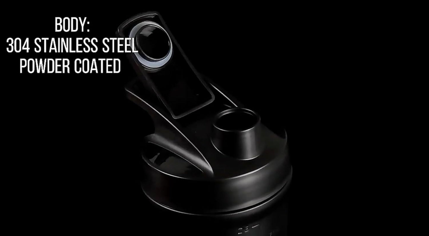 Swolverine® Stainless Steel Shaker | Black on Black Stainless Steel Protein Shaker Bottle