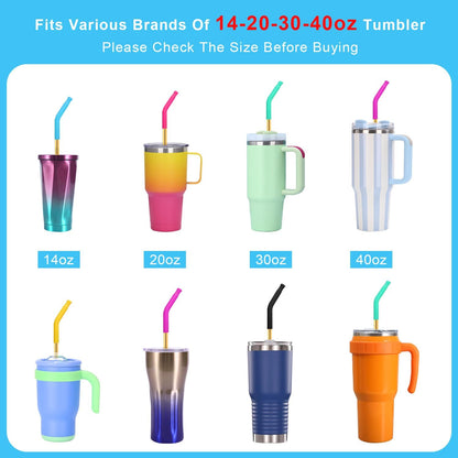Reusable Stainless Steel Straws Set 6 PCS with 6 Silicone Tips, 2 Straw Brush, 1 Storage Case, Different Sizes of Metal Straws Reusable, Suitable for 14, 20, 30 oz Cups Tumbler, for Hot/Cold Drinks