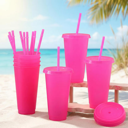 Honeydak 15 Pack Tumbler with Straw and Lid Bulk Cups for Gifts Water Bottle Iced Coffee Travel Mug Cup Reusable Plastic Tumblers for Party Birthdays 24-27 oz (Solid Color)