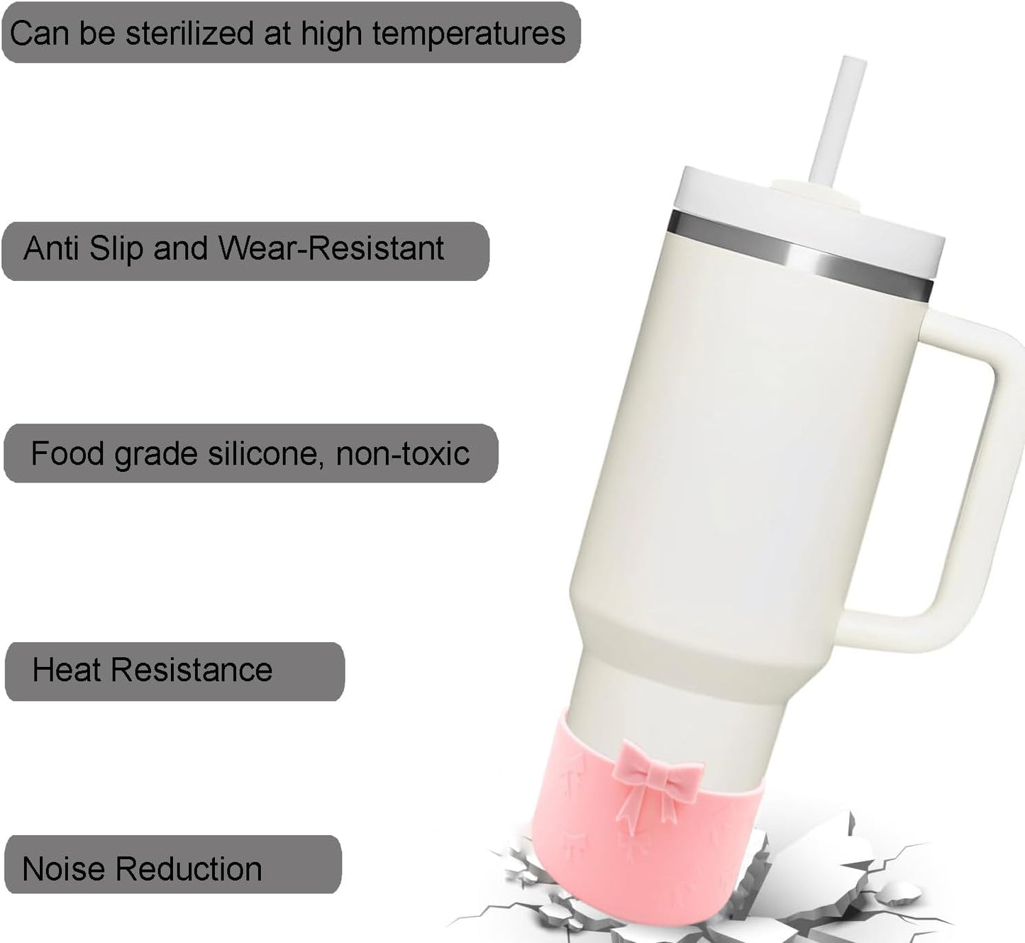 1Pcs Black Bow Protective Cup Boot for 20 30 40oz Stanley Bumper, Silicone Tumbler Bottom Sleeve Cover Accessories for Women