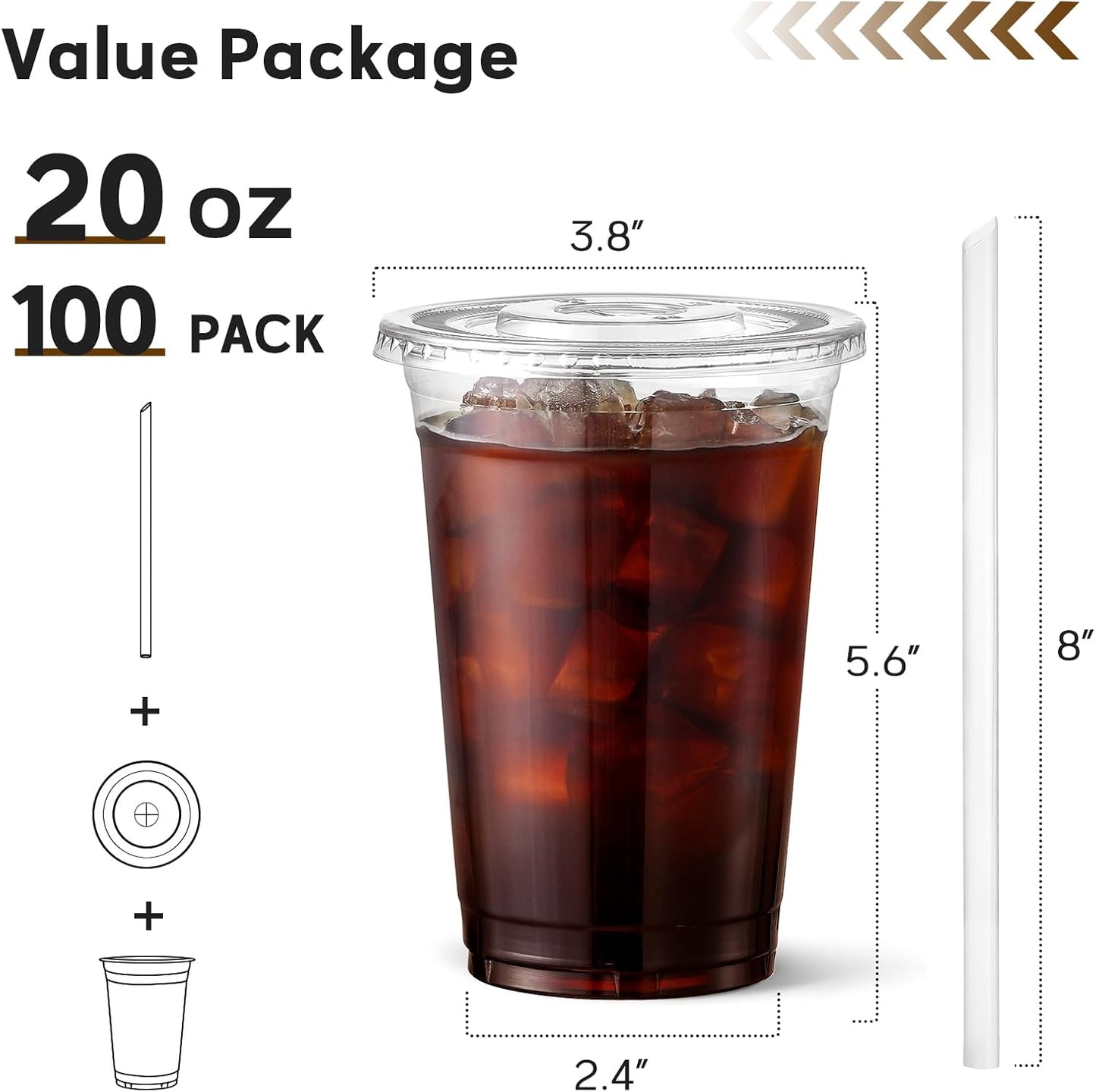 AOZITA 100 Pack - 16 oz Clear Plastic Cups with Lids and Straws, Food Safe Disposable Iced Coffee Cups for Cold Beverages, Smoothies, Iced Coffee, Leak-Proof, BPA-Free