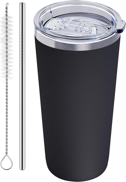 GGQ 20oz Travel Coffee Tumbler Food-Grade 304 Stainless Steel Vacuum Insulated Double Wall Leak-Proof Lid Reusable Straw Hot and Cold Drinks Cup Holder Friendly (Light Blue)