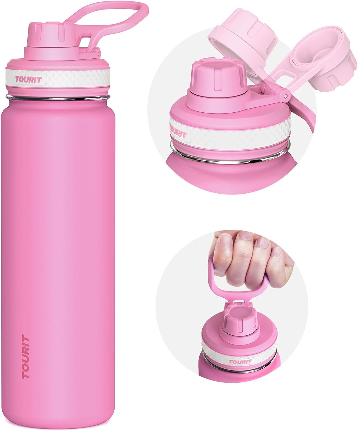 TOURIT 24 oz Insulated Water Bottle, Stainless Steel Water Bottles With Handle, Double-Wall Vacuum Sports Water Bottle, BPA Free Leakproof Water Bottle, Black