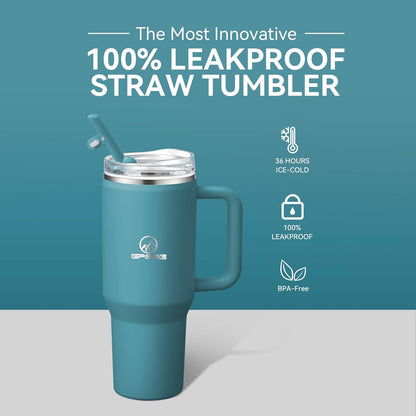 Gpeng 30/40/50 oz Tumbler with Handle, Water Bottles with Straw Lid, Insulated Stainless Steel Travel Mug Cup Holder Friendly, Keep Drinks Cold or Hot for Hours (LightGrey, 50 oz)